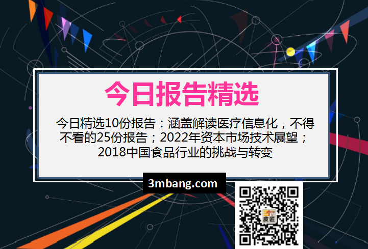 今日精选｜解读医疗信息化，不得不看的25份报告；2022年资本市场技术展望；2018中国食品行业的挑战与转变（附下载）